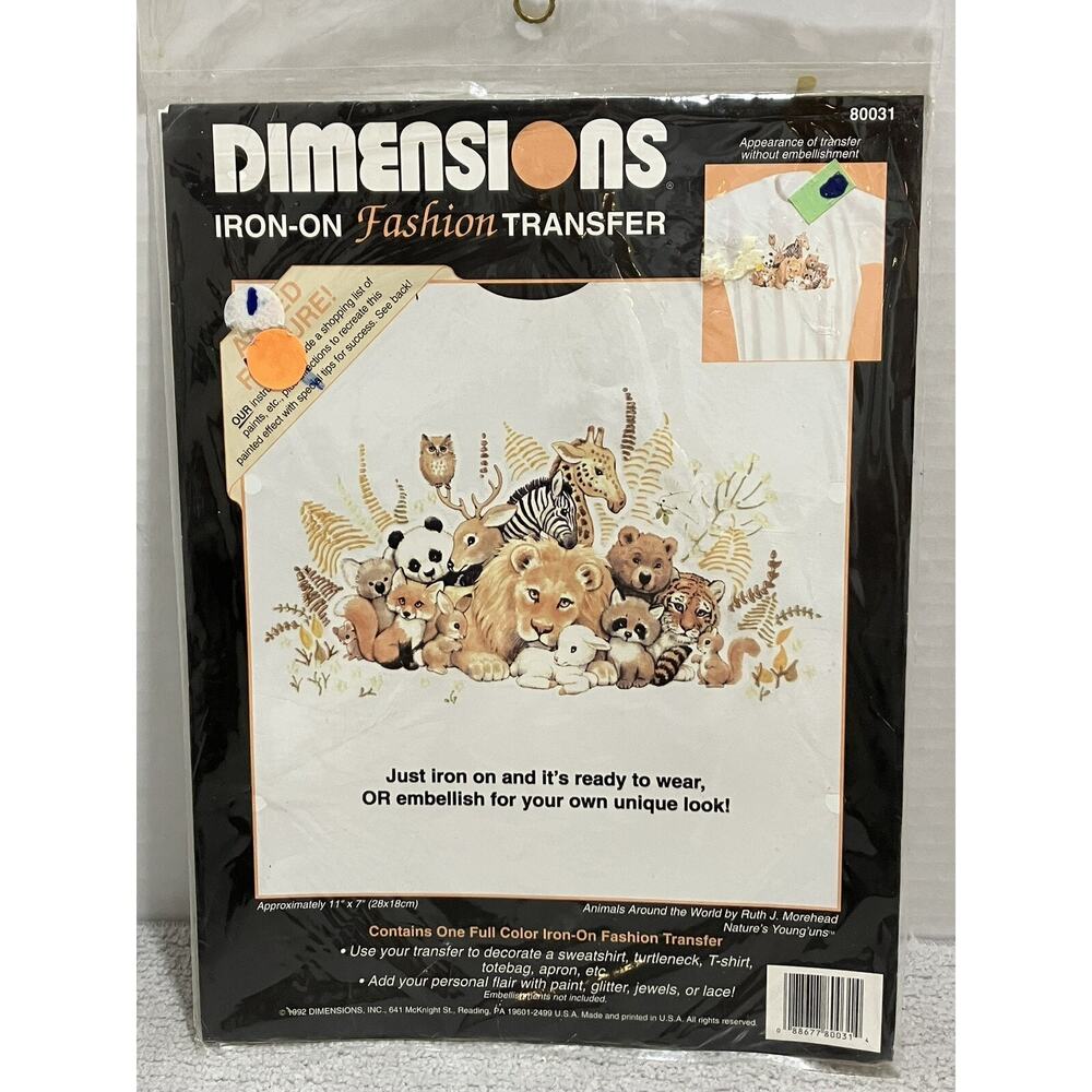 Iron-On Fashion Transfer Kit Animals Around the World 1992 NEW Dimensions